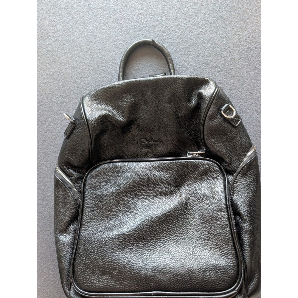 Bostanten Black Leather Convertible Backpack Shoulder Bag Multi Pocket Travel